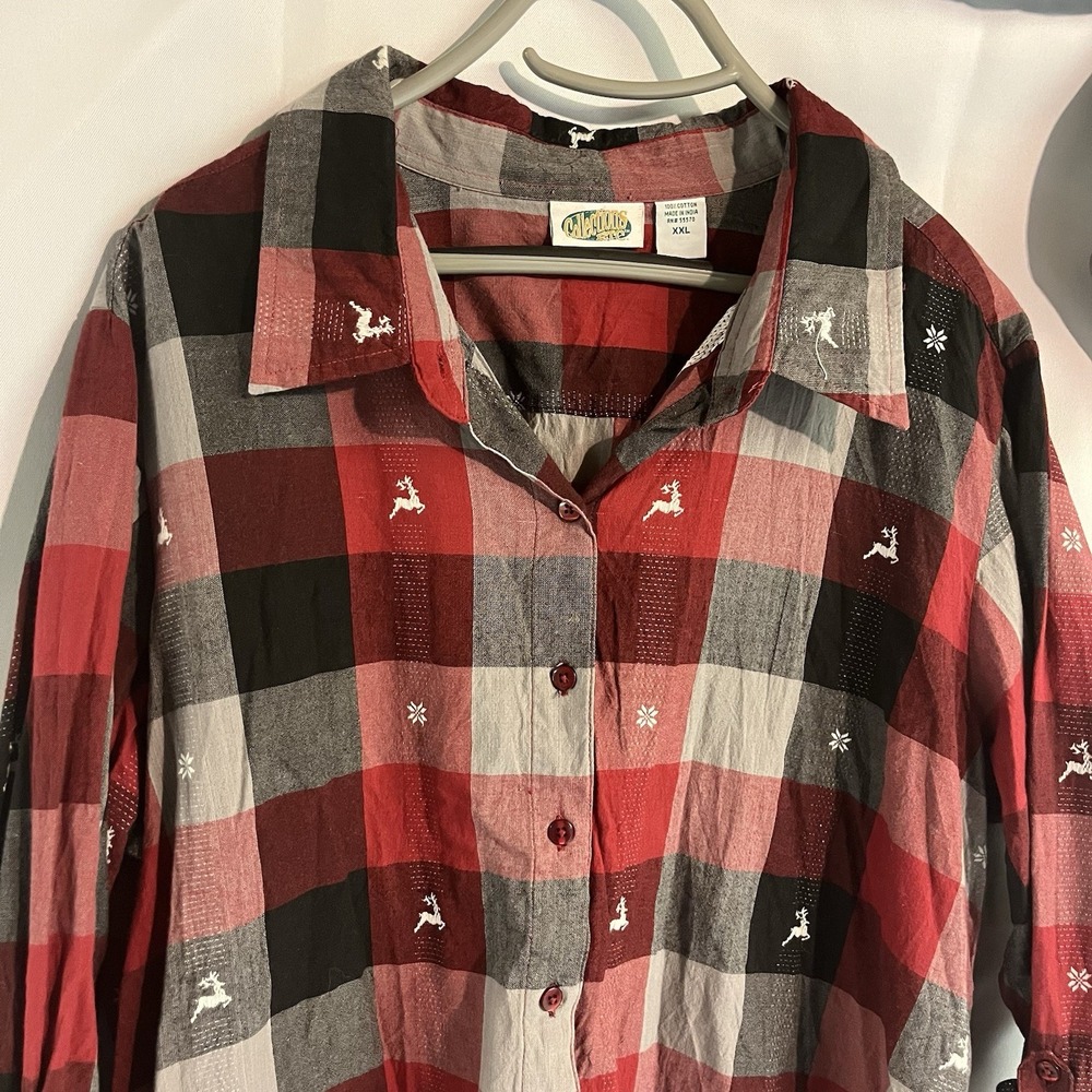 Collections‎ Inc  Reindeer And Snowflake Plaid Button Down Shirt XXL  Christmas - Picture 3 of 14
